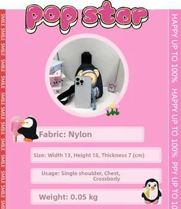 Detailed size specifications for a cute cartoon bear nylon chest bag for kids