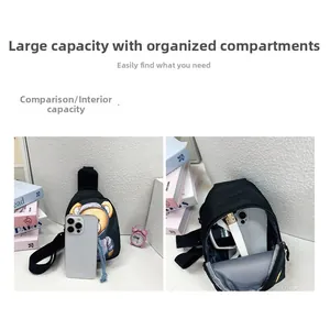 Internal view of a cute bear waist bag showing spacious capacity for a phone and sunglasses