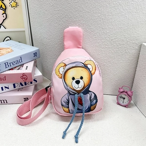 Cute Cartoon Bear Print Kids Chest Bag Oxford Cloth Adjustable Strap Outdoor Fashion Crossbody Waist Pouch For Boys Girls