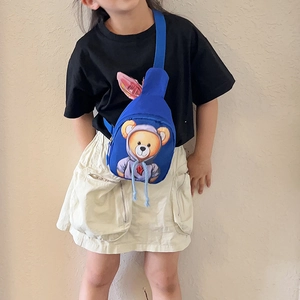 Cute blue teddy bear crossbody chest bag for kids with adjustable shoulder strap