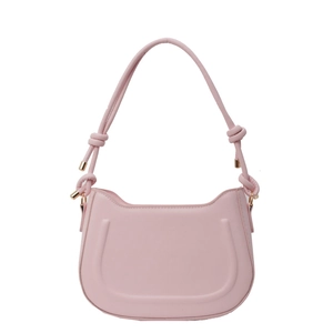 Pink PU leather crescent underarm bag with knot strap and metallic caps for women
