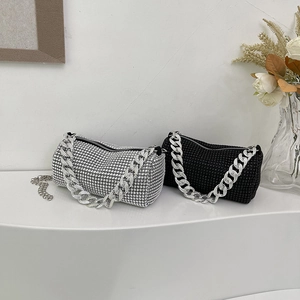 Chic rhinestone cylinder handbags in silver and black with chunky metal chain handles
