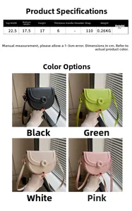 Size specifications and four-color display for the PU leather saddle shoulder bag