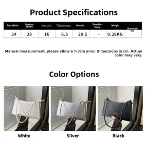 Tableau des tailles pour sac à bandoulière en cuir PU avec dimensions et couleurs