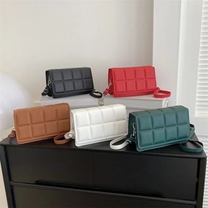 Minimalist quilted PU leather crossbody square bags in five solid colors with flap closure