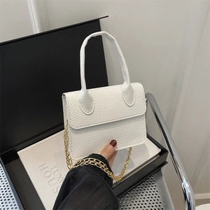 Women Mini Solid Color Lychee Pattern PU Leather Shoulder Bag Fashion Small Square Handbag With Metal Chain Strap Crossbody Bag