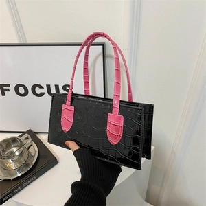 Crocodile Pattern PU Leather Handbag For Women Contrast Handle Shoulder Bag Rectangular Small Square Fashion Street Daily Bag