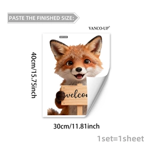Gedetailleerde afmetingen voor cartoon vos statische raamsticker 40cm x 30cm