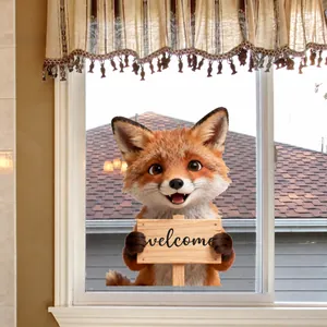 Adesivo elettrostatico volpe con cartello welcome per decorazione vetri di casa