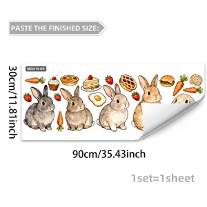 Détail de l'autocollant mural lapin aquarelle avec carottes et motifs de nourriture