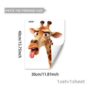 Detail van 3D giraffe statische raamsticker met afmetingen van 40x30cm voor glas
