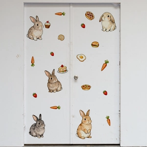 Stickers muraux lapins à l'aquarelle sur portes blanches pour déco chambre enfant