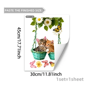 Détail du sticker mural chats mignons montrant les dimensions 45x30cm pour décoration