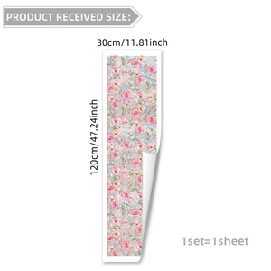 Detailed size chart of pink floral window static film measuring 30cm by 120cm