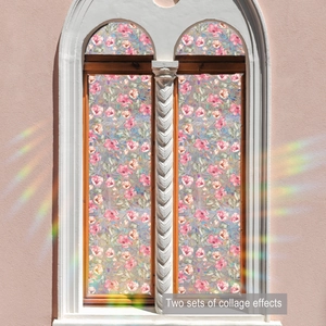 Static Cling Window Film Privacy Glass Sticker 3D Stained Glass Rainbow Effect Floral Leaf Pattern Window Decal Home Decor