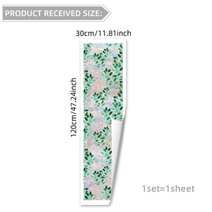 Detail showing the 30x120cm static window film with colorful floral and mosaic leaf patterns