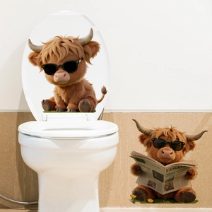 Stickers muraux de vache des Highlands avec lunettes pour décor de salle de bain