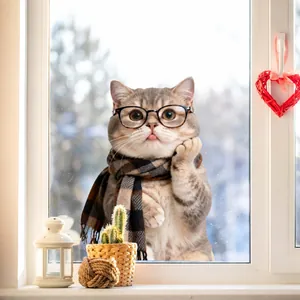 Adesivo gatto British Shorthair con occhiali e sciarpa per decorazione domestica