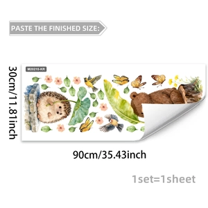 Détail du sticker mural aquarelle hérisson et ours, dimensions 30x90cm pour chambre d'enfant
