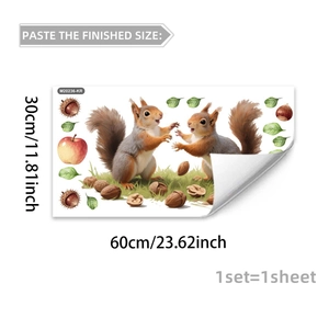 Détail du sticker mural écureuils avec dimensions 30x60cm et matériau PVC auto-adhésif