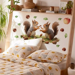Stickers muraux écureuils et feuilles de chêne réalistes pour chambre d'enfant