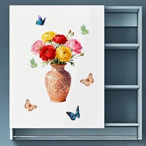 Flower Bird Wall Stickers PVC Self Adhesive Waterproof Floral Butterflies Decals For Bathroom Toilet Fridge Cabinet Decor