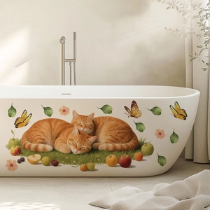 Sticker de baignoire étanche détaillé avec chats endormis et papillons colorés