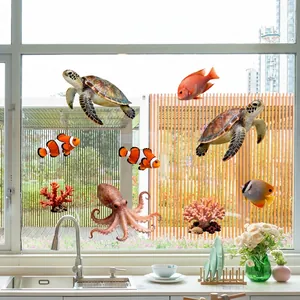 Statische raamstickers met zeedieren en schildpadden voor decoratie van glazen deuren