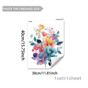 Detailed dimension guide for watercolor floral PVC wall decals measuring 40x30cm