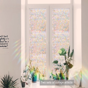 Detailed rainbow prism effect of 3D geometric floral window film under sunlight
