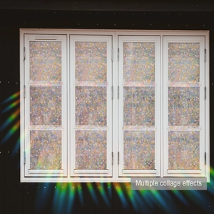 Detailed macro view showing rainbow prism effect on 3D floral window privacy film decor