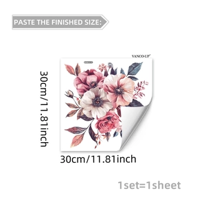 Minimalist floral wall sticker with pink and white flowers for home decor 30x30cm