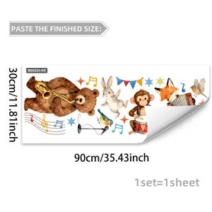 Détail de stickers muraux animaux aquarelle jouant des instruments de musique