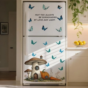 Détail d'autocollants de forêt féerique avec papillons et lapins sur réfrigérateur
