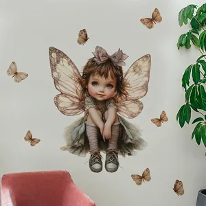 Creative fairy girl wall sticker with butterfly decals for bedroom and living room decor