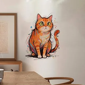 Artistic orange tabby cat wall decal sticker for living room and bedroom home decor