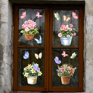 Détails de stickers de fenêtre statiques avec fleurs et papillons colorés