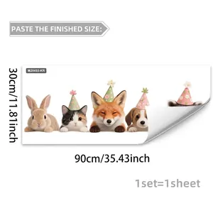 Cartoon animals wall sticker featuring cats and rabbits for children room decor