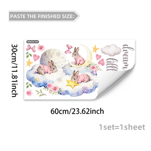 Stickers muraux autocollants de lapins aquarelle avec étoiles et lune pour chambre d'enfant