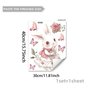 Detail showing cartoon white rabbit wall sticker with 40x30cm size dimensions for decor