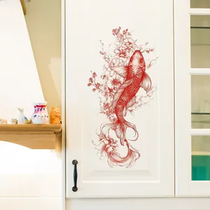 Watercolor koi fish and cherry blossom self-adhesive wall stickers for home decor