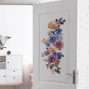 Detailed realistic rose wall stickers applied on white modern door in a minimalist interior