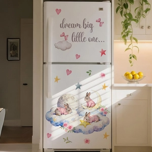 Stickers muraux avec lapins à l'aquarelle sur lune et étoiles pour chambre d'enfant