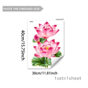 Detail of pink lotus PVC wall sticker featuring hand-painted floral art for home decor