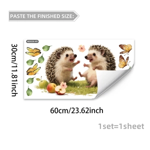 Détail des stickers muraux animaux de la forêt avec hérissons et motifs floraux
