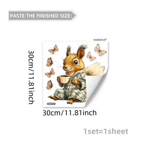 Detail of cute squirrel wall sticker with 30x30cm dimensions for home decoration