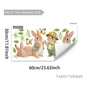 Detailed sheet showing cute cartoon rabbit wall stickers with butterflies measuring 30x60cm