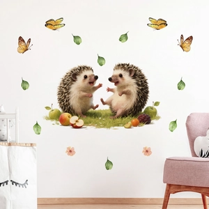 Stickers muraux hérisson et papillon pour chambre d enfant avec motifs de fruits