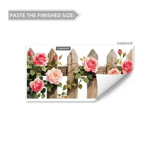 Detalle de vinilo estático para ventana con valla y rosas rosas de 60x30cm