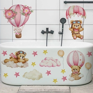 Stickers muraux ours et lapin mignons en montgolfière pour chambre d'enfant